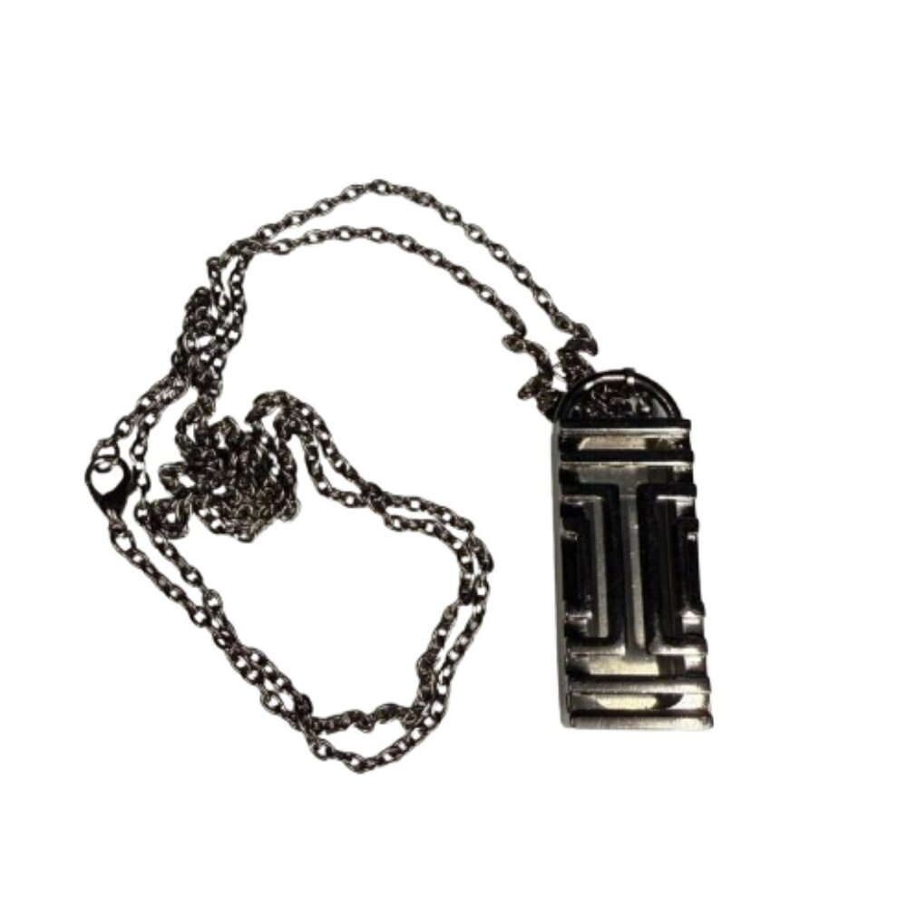 Tory Burch Fitbit Fret Pendant BLACK WITH SILVER BASE Necklace*Check Description